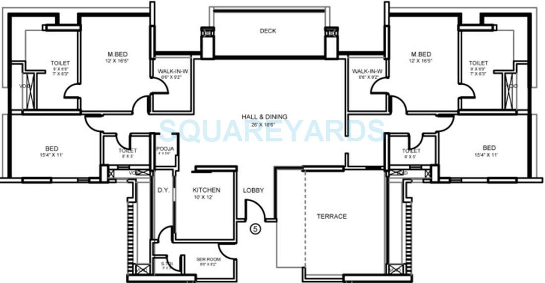 Floor plan of 4 BHK 3290 Sq. Ft. Apartment in The Wadhwa Palm Beach Residency, Navi Mumbai