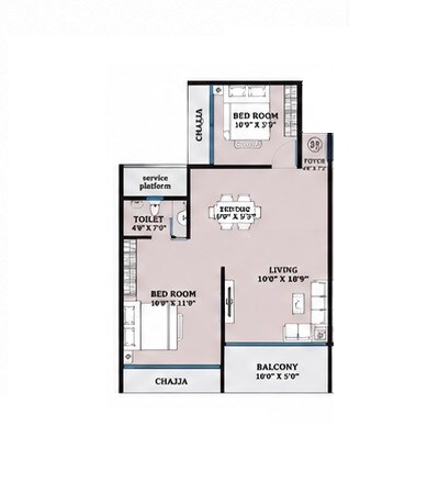 2 BHK 632 Sq. Ft. Apartment