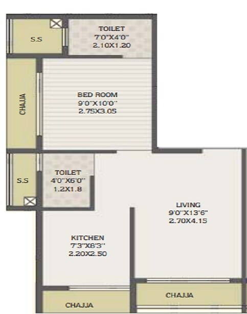 Floor plan of 1 BHK 305 Sq. Ft. Apartment in Times Vighnesh, Navi Mumbai