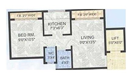 Floor plan of 1 BHK 309 Sq. Ft. Apartment in Tirupati Balaji Kashish Park, Navi Mumbai