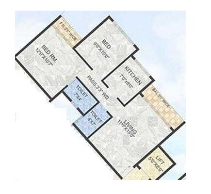 Floor plan of 2 BHK 471 Sq. Ft. Apartment in Tirupati Balaji Kashish Park, Navi Mumbai