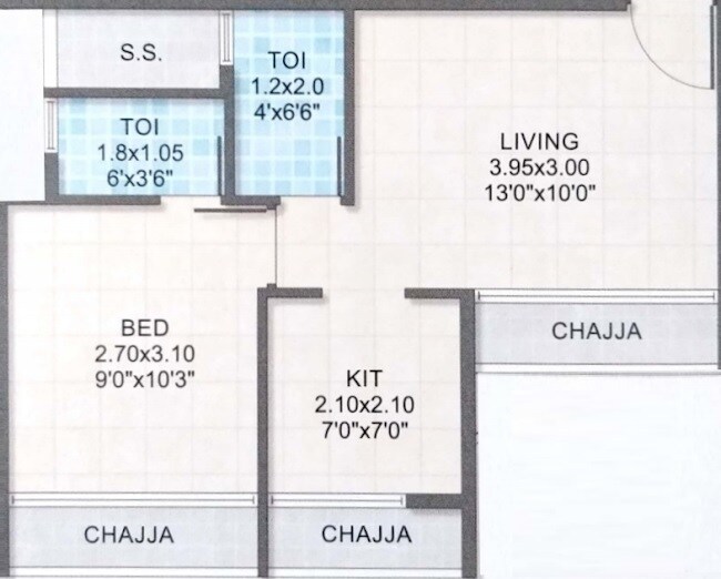 Floor plan of 1 BHK 290 Sq. Ft. Apartment in Tirupati Garden Panvel, Navi Mumbai