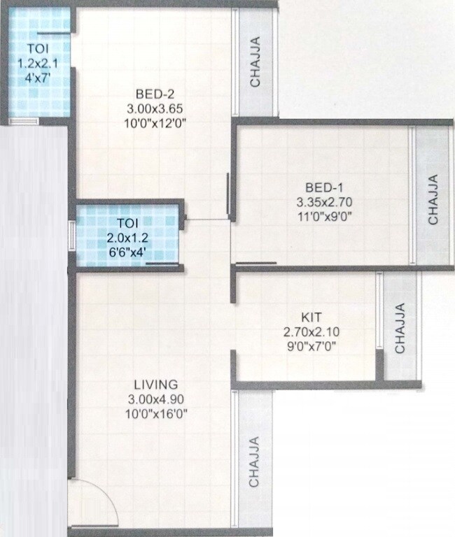 Floor plan of 2 BHK 459 Sq. Ft. Apartment in Tirupati Garden Panvel, Navi Mumbai