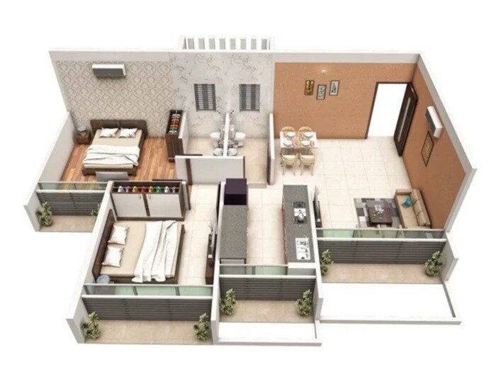 Floor plan of 2 BHK 487 Sq. Ft. Apartment in Tirupati Kalash, Navi Mumbai