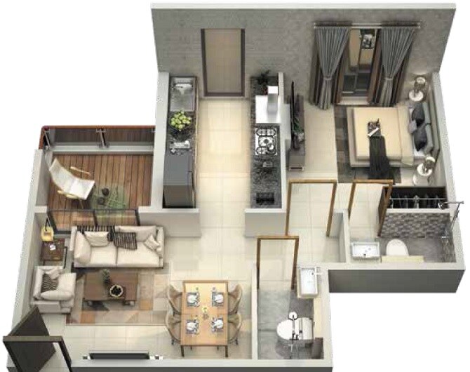 Floor plan of 1 BHK 325 Sq. Ft. Apartment in Today Aamod, Navi Mumbai