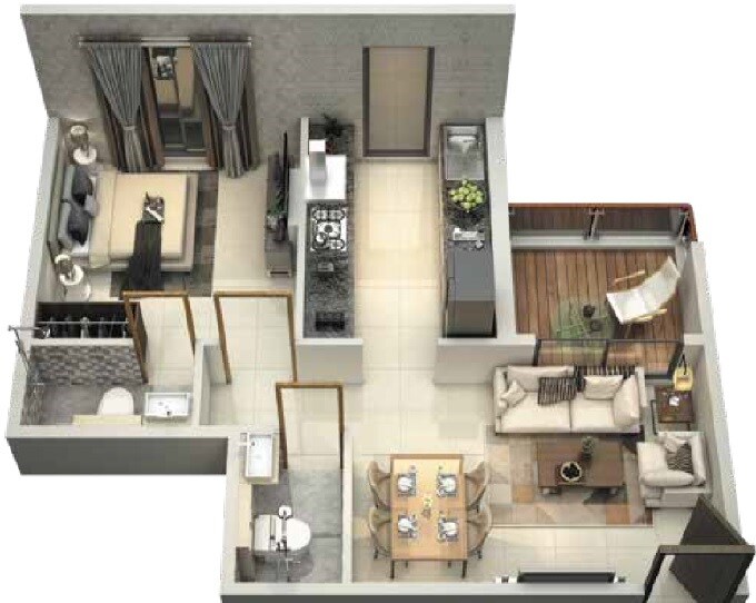 Floor plan of 1 BHK 373 Sq. Ft. Apartment in Today Aamod, Navi Mumbai
