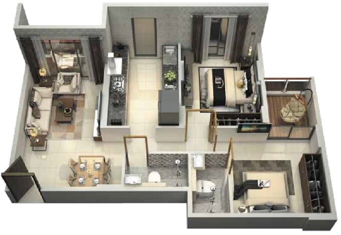 Floor plan of 2 BHK 469 Sq. Ft. Apartment in Today Aamod, Navi Mumbai