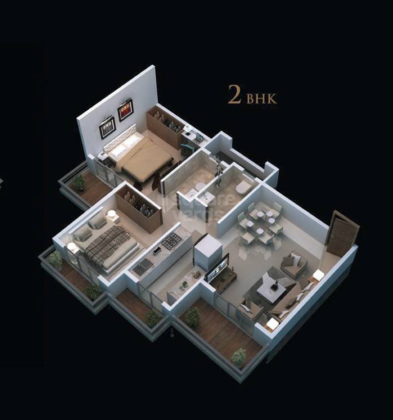 Floor plan of 2 BHK 664 Sq. Ft. Apartment in Today Euphoria, Navi Mumbai