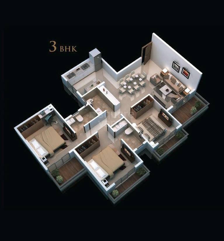 Floor plan of 3 BHK 997 Sq. Ft. Apartment in Today Euphoria, Navi Mumbai
