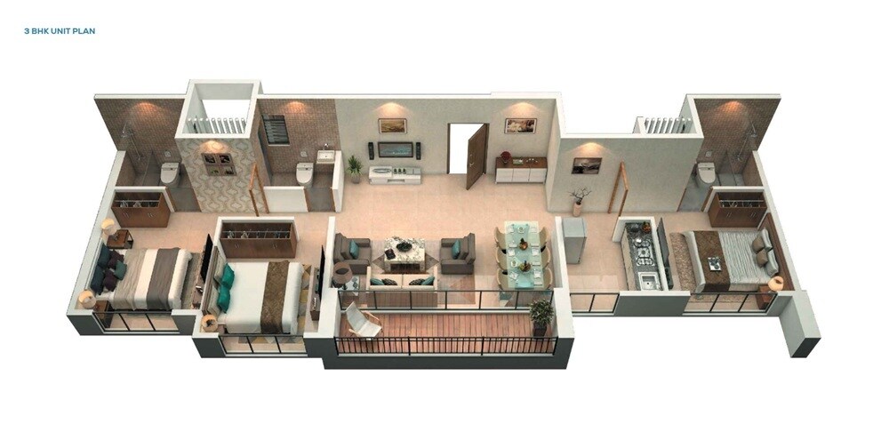 Floor plan of 3 BHK 915 Sq. Ft. Apartment in Today Global Anandam, Navi Mumbai