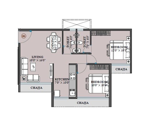 2 BHK 663 Sq. Ft. Apartment