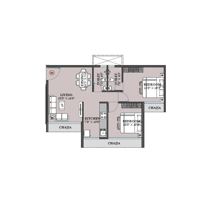 2 BHK 663 Sq. Ft. Apartment