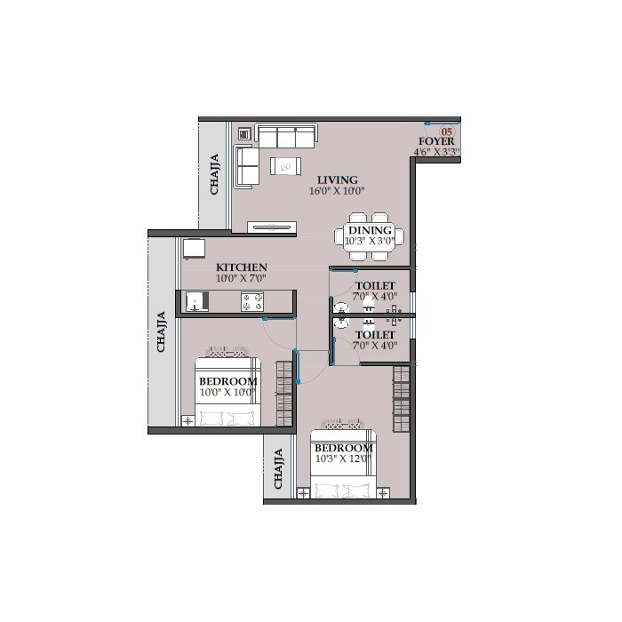 Floor plan of 3 BHK 1131 Sq. Ft. Apartment in Today I Land 27, Navi Mumbai