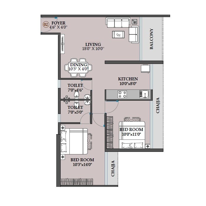 Floor plan of 3 BHK 1308 Sq. Ft. Apartment in Today I Land 27, Navi Mumbai