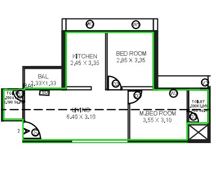 Floor plan of 2 BHK Apartment - 600 sq. ft. in Today Kharghar Hills, Navi Mumbai