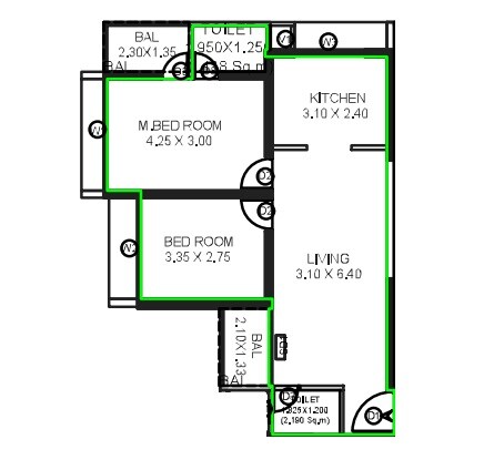2 BHK 634 Sq. Ft. Apartment