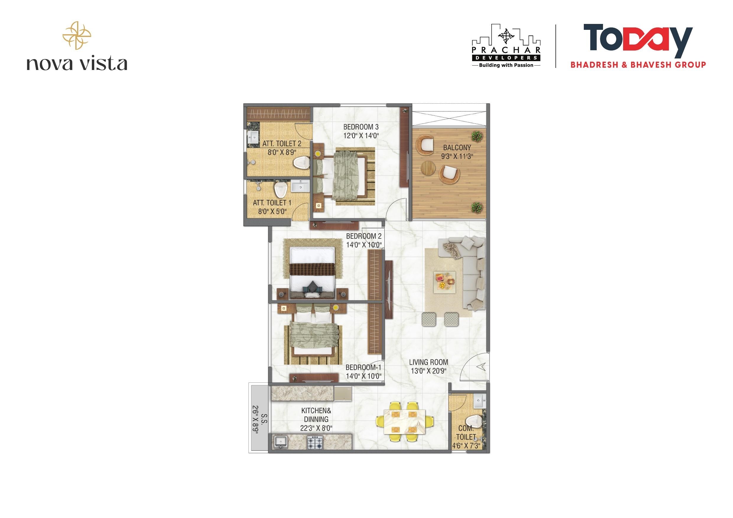 3 BHK 1058 Sq. Ft. Apartment
