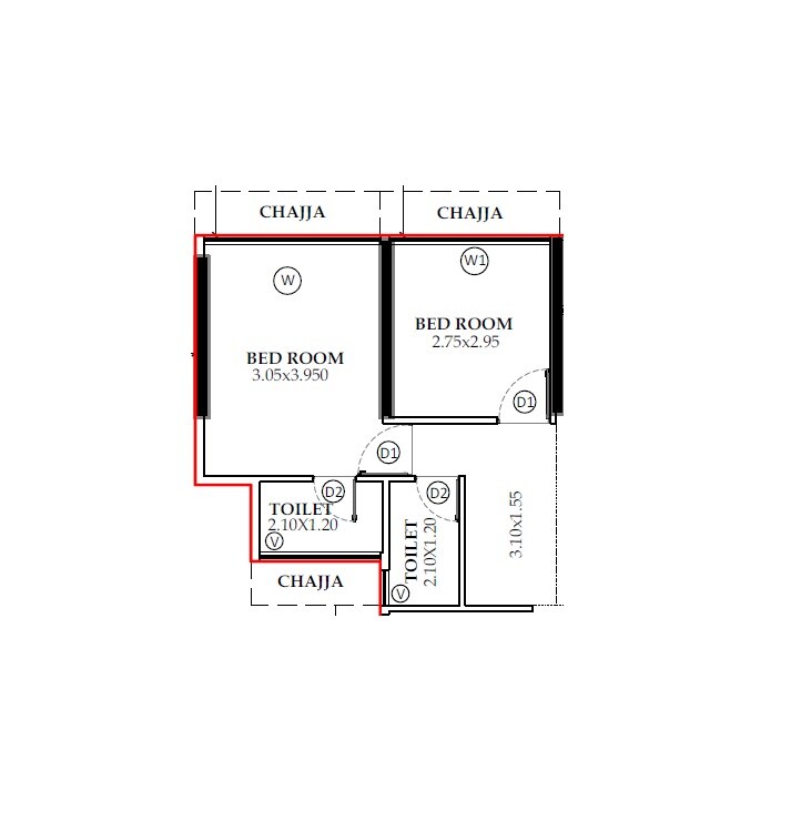 Floor plan of 2 BHK 547 Sq. Ft. Apartment in Today Royal Aikyam Two, Navi Mumbai