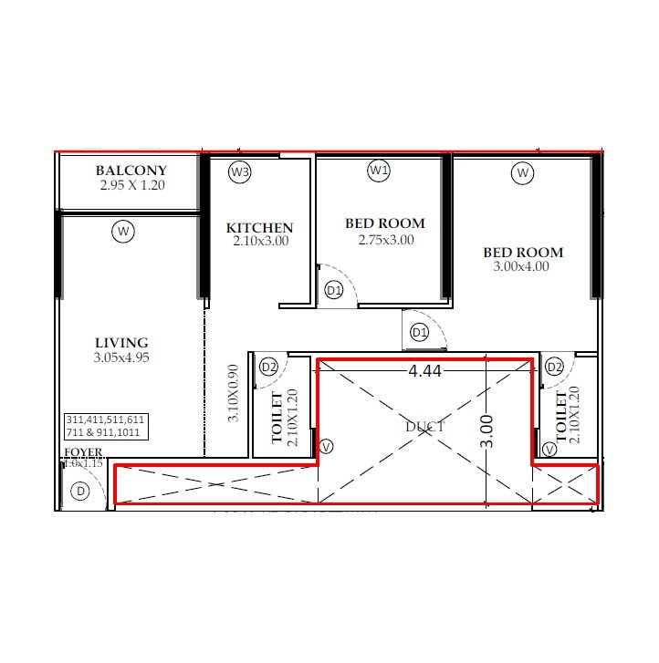 Floor plan of 2 BHK 618 Sq. Ft. Apartment in Today Royal Aikyam Two, Navi Mumbai