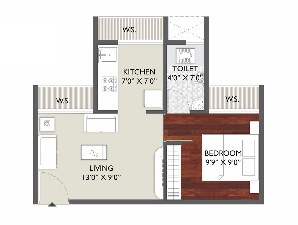 Floor plan of 1 BHK 407 Sq. Ft. Apartment in Today Royal Belantara, Navi Mumbai