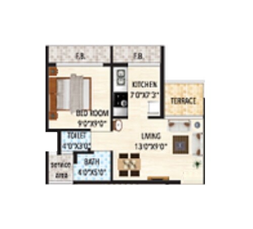 Floor plan of 1 BHK 204 Sq. Ft. Apartment in Today Royal Elisium, Navi Mumbai
