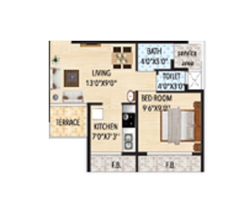 Floor plan of 1 BHK 292 Sq. Ft. Apartment in Today Royal Elisium, Navi Mumbai