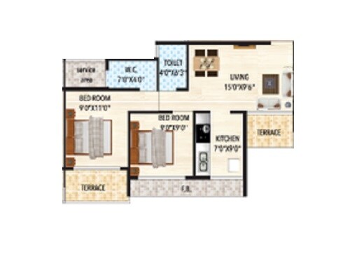 Floor plan of 2 BHK 321 Sq. Ft. Apartment in Today Royal Elisium, Navi Mumbai