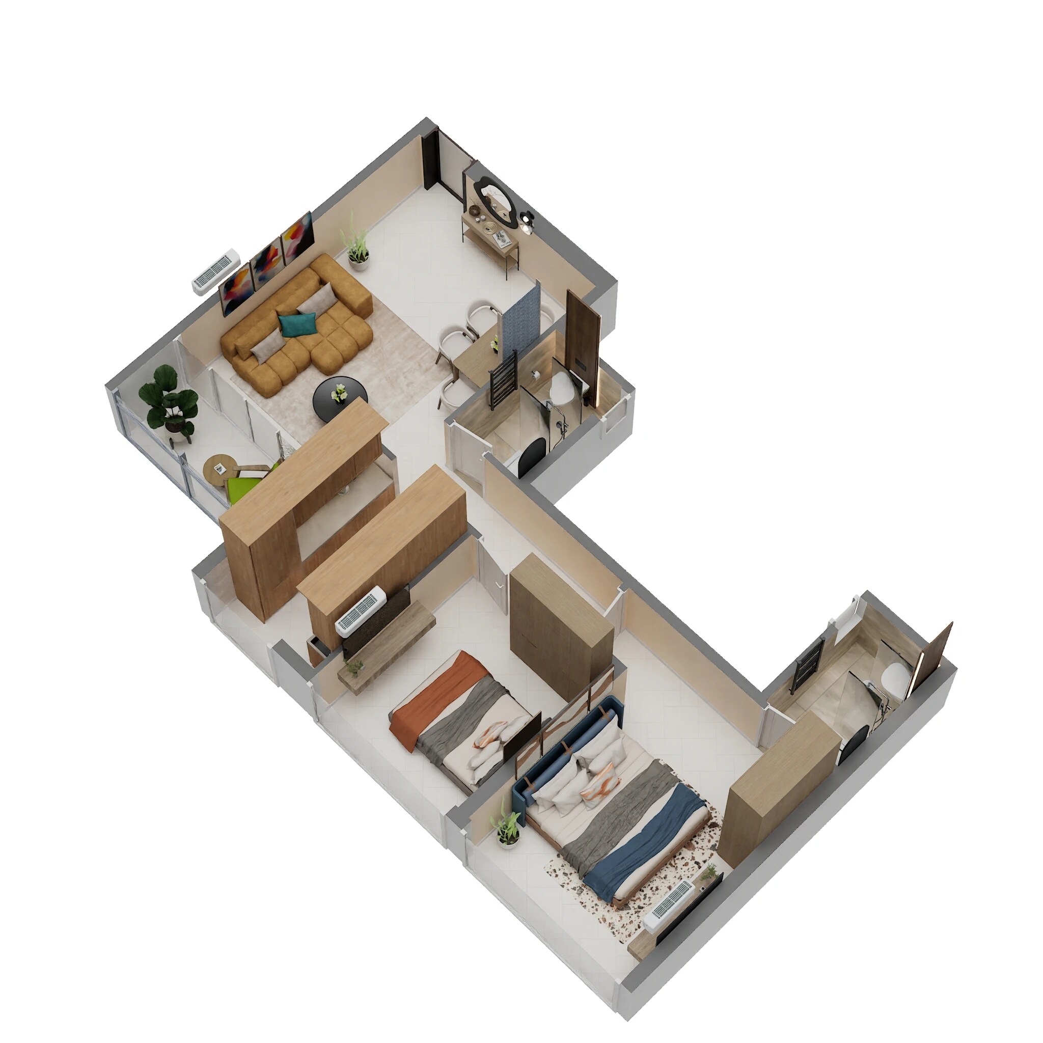 Floor plan of 2 BHK 1250 Sq. Ft. Apartment in Today Royal Estate, Navi Mumbai