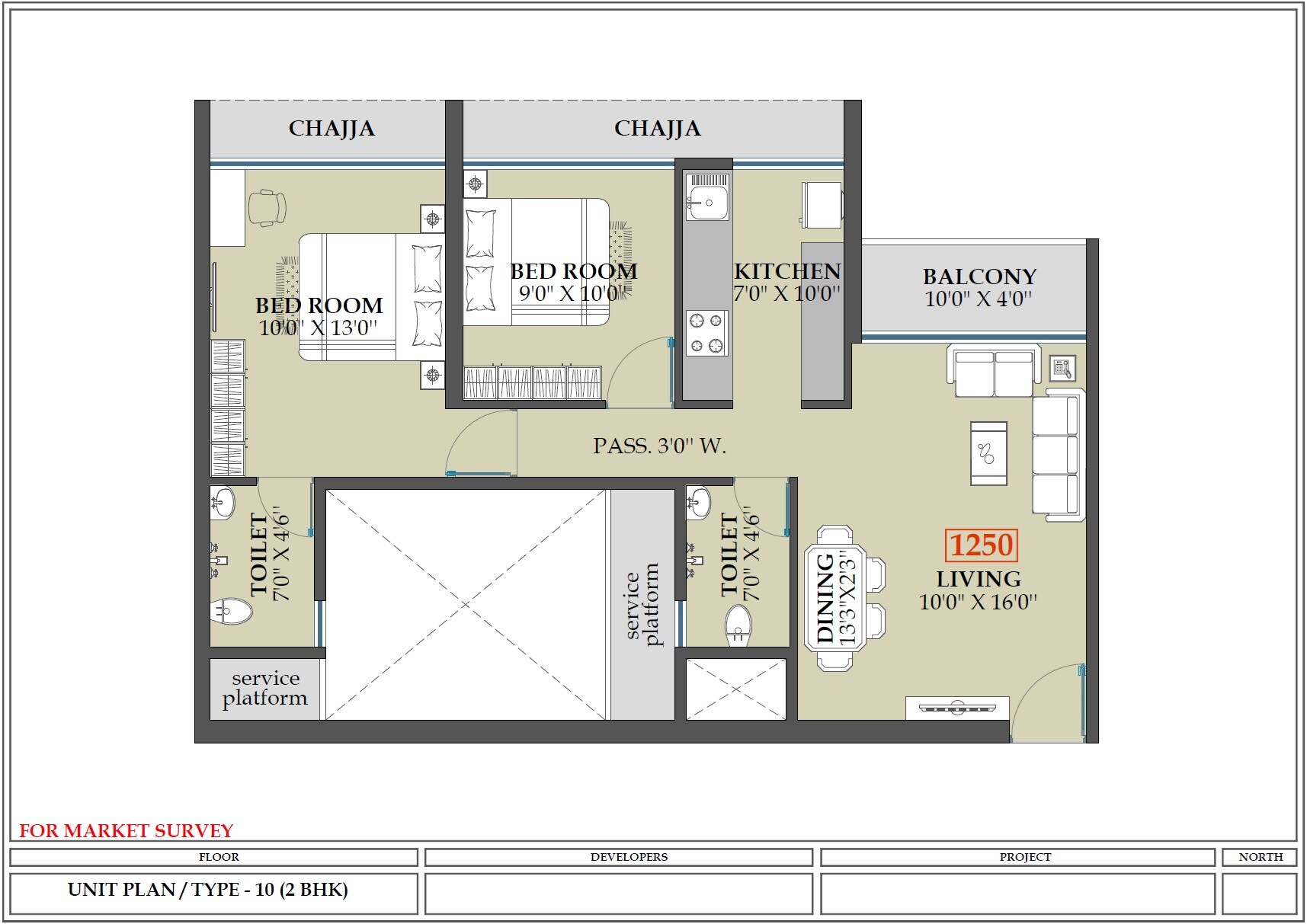 2 BHK 1250 Sq. Ft. Apartment