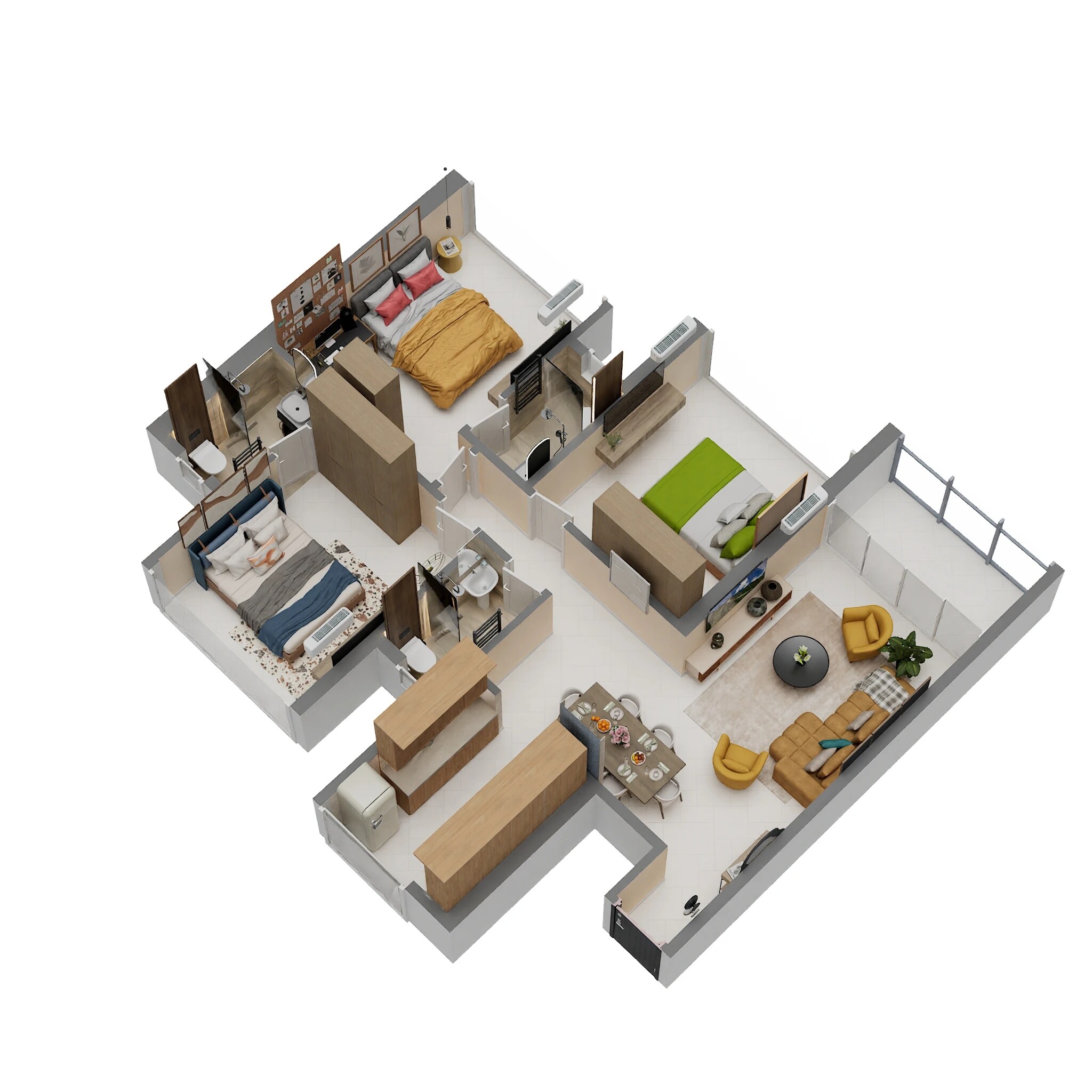 Floor plan of 3 BHK 1730 Sq. Ft. Apartment in Today Royal Estate, Navi Mumbai