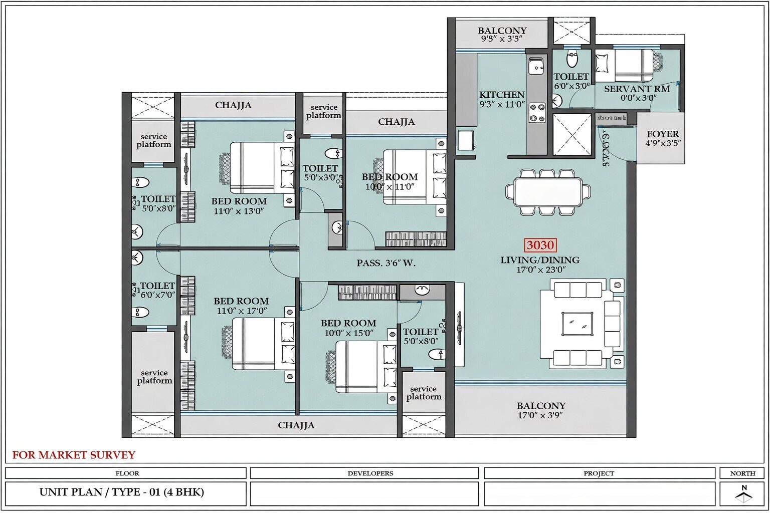 4 BHK 3030 Sq. Ft. Apartment