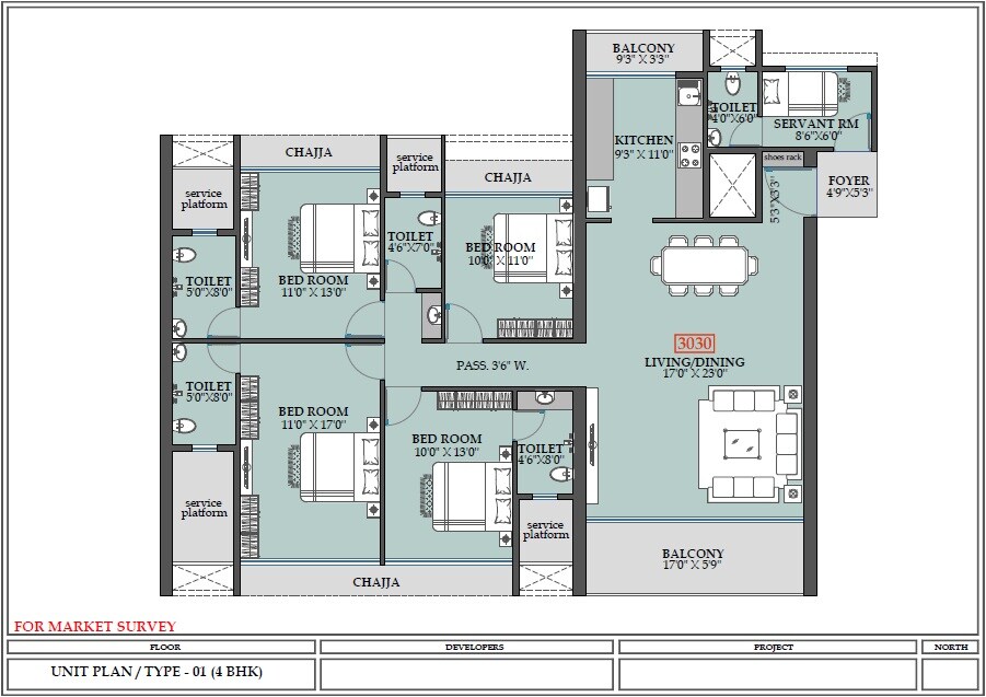 4 BHK 3030 Sq. Ft. Apartment