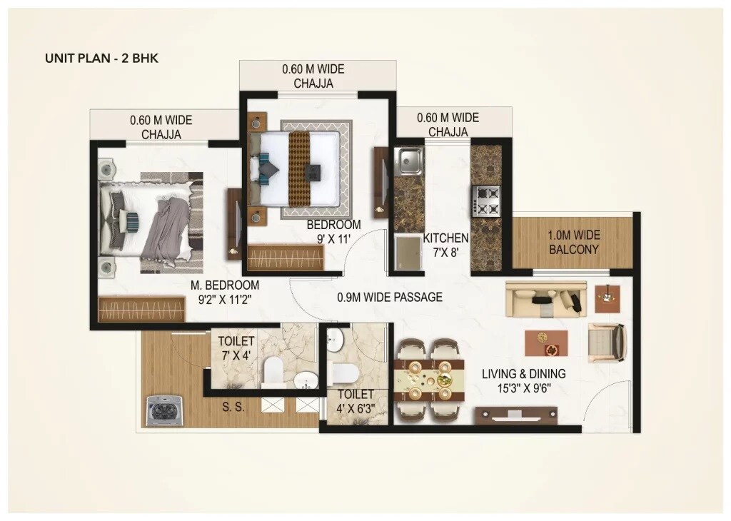 Floor plan of 2 BHK 508 Sq. Ft. Apartment in Today Saubhagyam, Navi Mumbai
