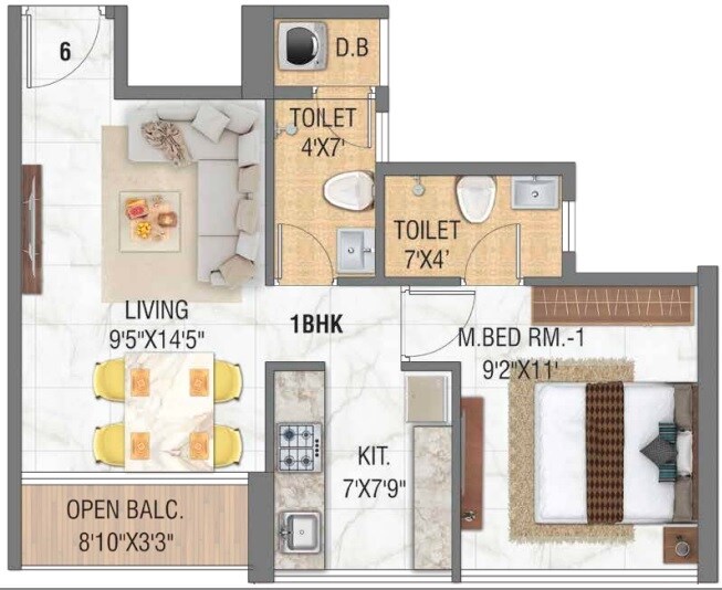 1 BHK 413 Sq. Ft. Apartment