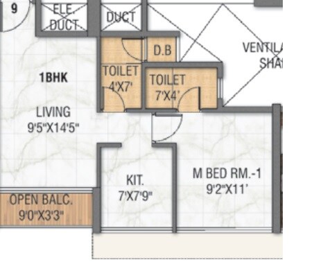 Floor plan of 1 BHK 430 Sq. Ft. Apartment in Today Upvan, Navi Mumbai