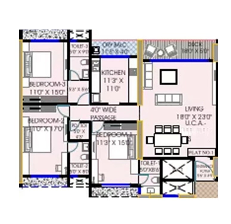 Floor plan of 3 BHK 1372 Sq. Ft. Apartment in TPV Down Town Avenue, Navi Mumbai