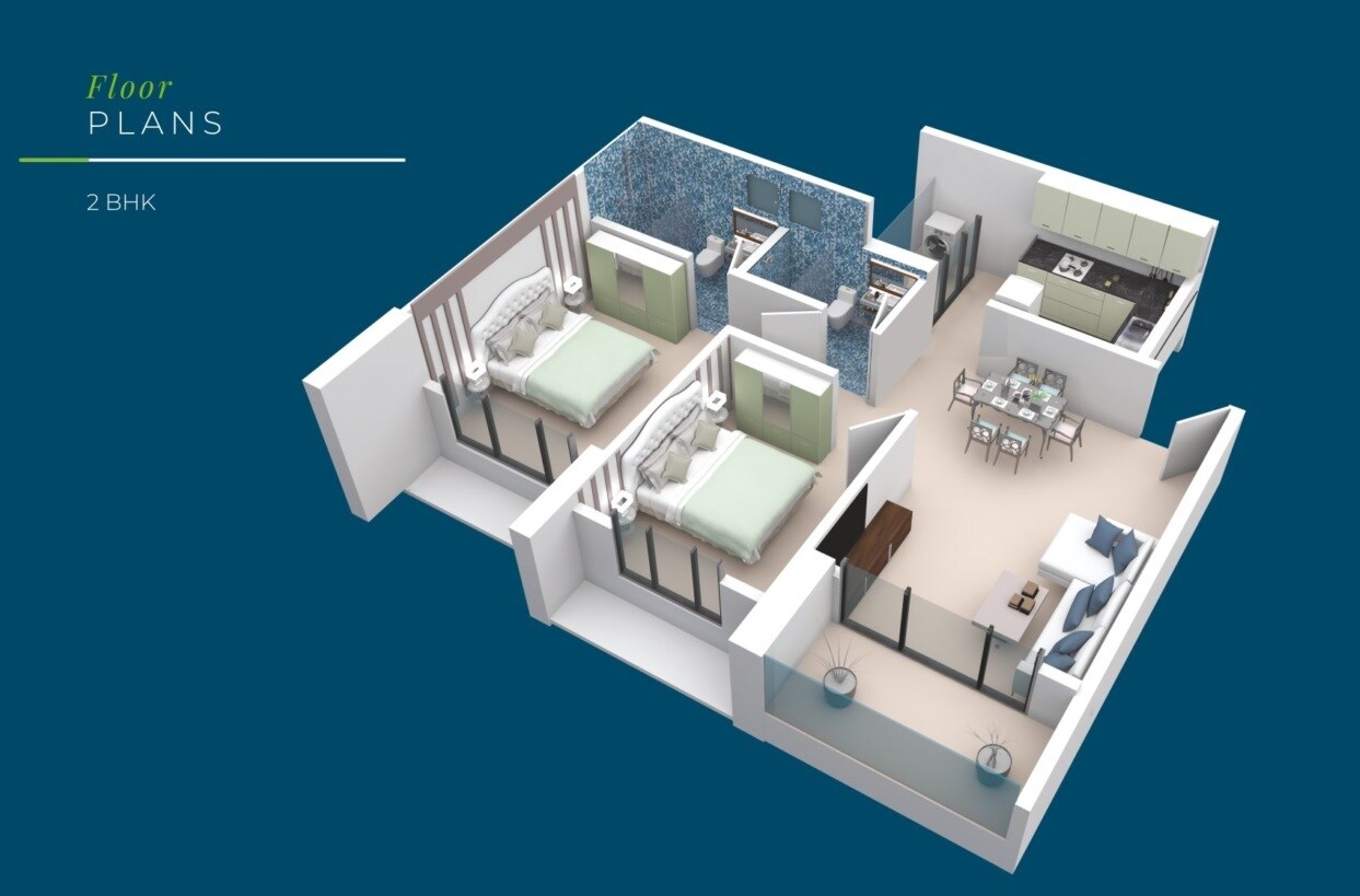 Floor plan of 2 BHK 700 Sq. Ft. Apartment in TPV Nisarg Aura, Navi Mumbai