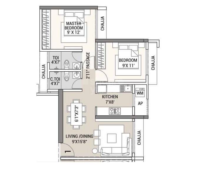 Floor plan of 1 BHK 383 Sq. Ft. Apartment in Tricity Aura, Navi Mumbai