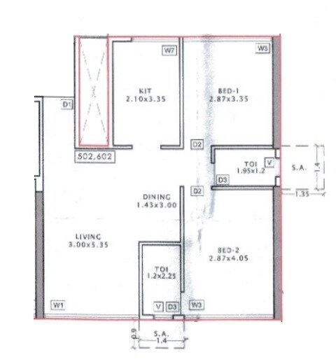 Floor plan of 2 BHK 581 Sq. Ft. Apartment in Tricity Bayview, Navi Mumbai