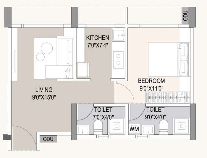 1 BHK 405 Sq. Ft. Apartment in Tricity Bliss