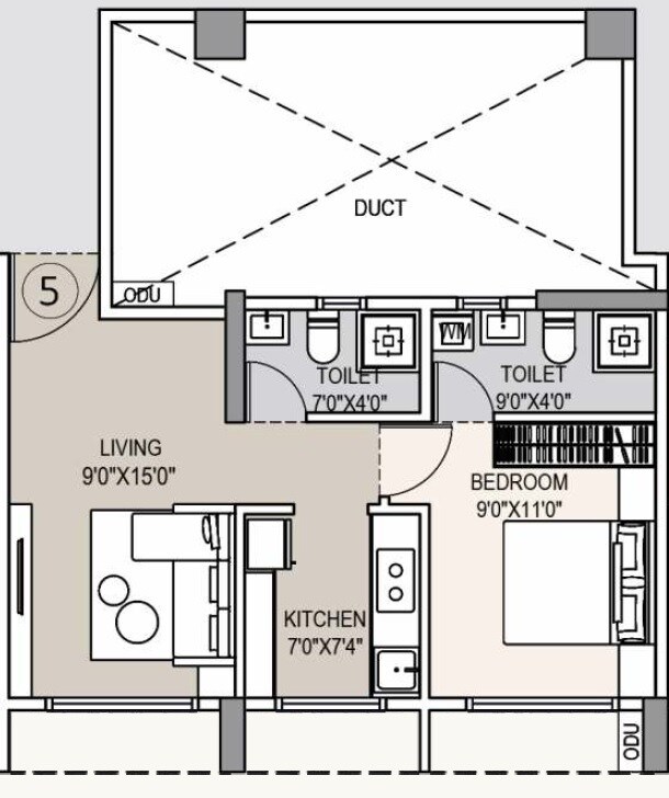 Floor plan of 1 BHK 413 Sq. Ft. Apartment in Tricity Bliss, Navi Mumbai