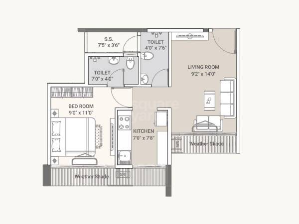 Floor plan of 1 BHK 379 Sq. Ft. Apartment in Tricity Crest, Navi Mumbai