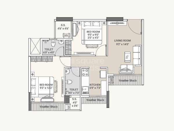 Floor plan of 2 BHK 484 Sq. Ft. Apartment in Tricity Crest, Navi Mumbai