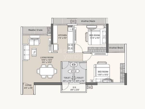 Floor plan of 2 BHK 605 Sq. Ft. Apartment in Tricity Crest, Navi Mumbai