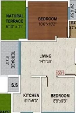 Floor plan of 2 BHK 614 Sq. Ft. Apartment in Tricity Eros, Navi Mumbai