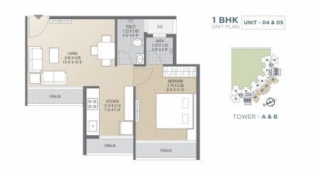 Floor plan of 1 BHK 269 Sq. Ft. Apartment in Tricity Luxuria, Navi Mumbai