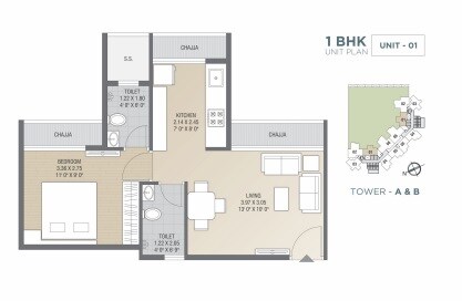 Floor plan of 1 BHK 332 Sq. Ft. Apartment in Tricity Luxuria, Navi Mumbai