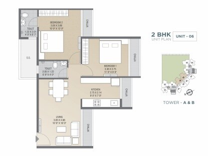 Floor plan of 2 BHK 488 Sq. Ft. Apartment in Tricity Luxuria, Navi Mumbai