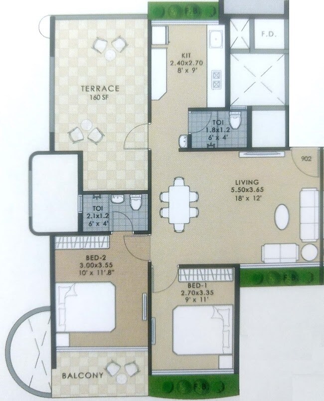 Floor plan of 2 BHK 460 Sq. Ft. Apartment in Tricity palacio, Navi Mumbai
