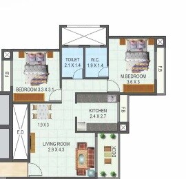Floor plan of 2 BHK 1008 Sq. Ft. Apartment in Tricity Skyline, Navi Mumbai